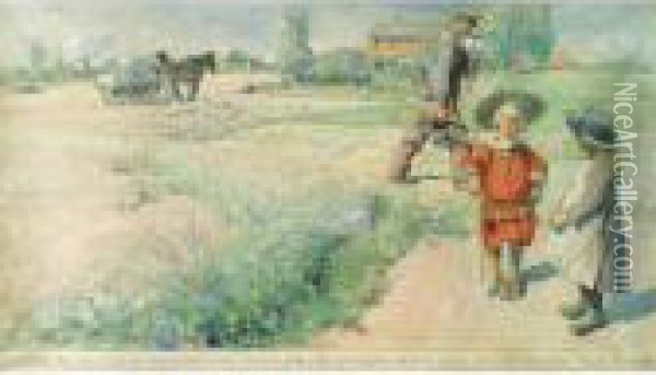 Esbjorn Och Bondflickan (esbjorn And The Farmer's Girl) Oil Painting - Carl Larsson