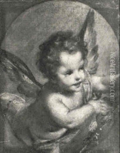 A Putto Holding Flowers Oil Painting - Andrea Celesti