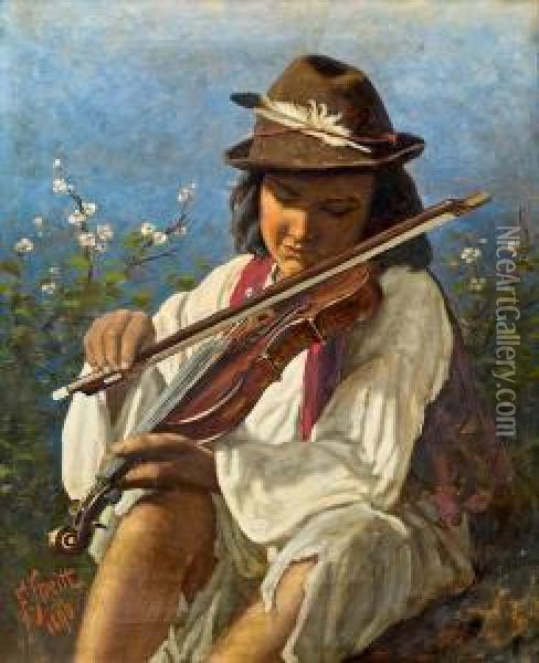 Geigenspielender Zigeunerjunge Oil Painting - Franciszek Streitt