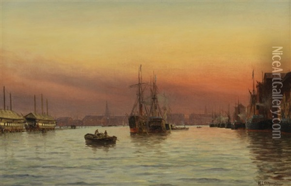 Abend Im Hafen Von Kopenhagen Oil Painting - Holger Luebbers