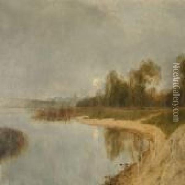 Landscape By A Lake Oil Painting - Janus Andreas La Cour