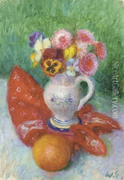 Still Life with Vase of Flowers Oil Painting - William Glackens