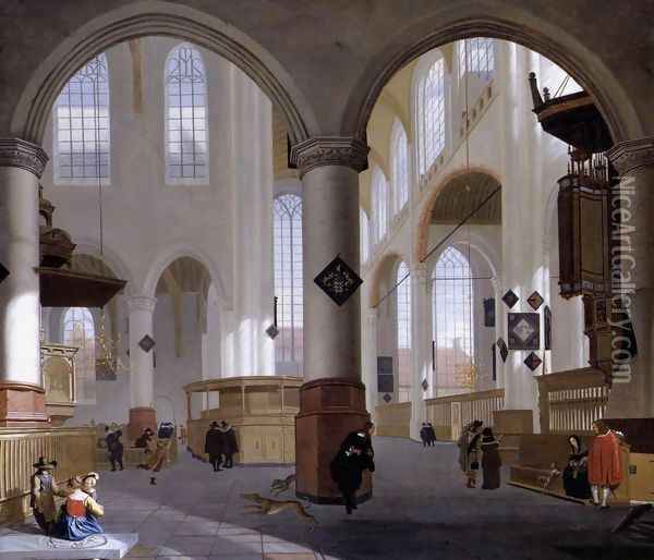 Interior of the Oude Kerk, Delft (2) Oil Painting - Cornelis De Man