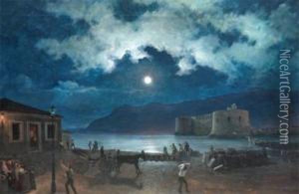 Vue Nocturne De Naples Oil Painting - Henri Pernot
