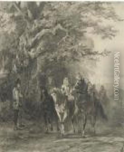 Van Alva, Madzy And Deodaat On Their Way To Haarlem Oil Painting - Cornelis Springer