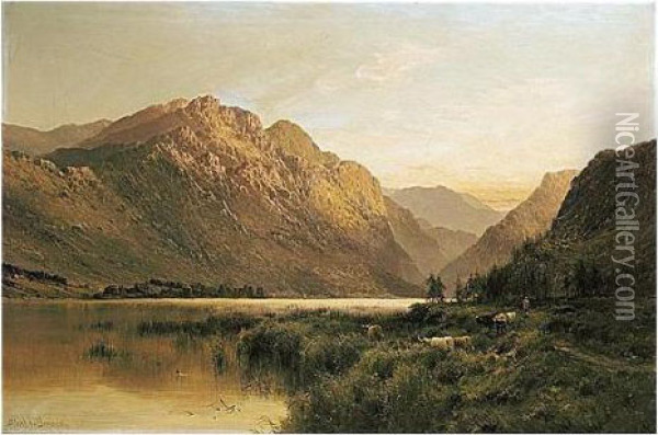 An Aberdeenshire Lake Oil Painting - Alfred de Breanski