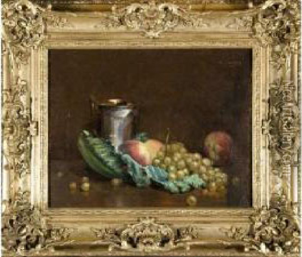 Nature Morte Aux Raisins Et A La Tasse Dargent Oil Painting - Ernest Hareux