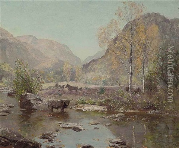 Autumn Gently Tints The Glen Oil Painting - Sir David Murray