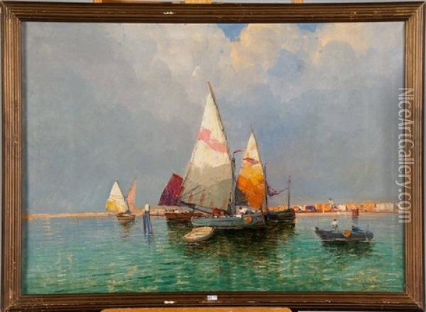 Bateaux Dans La Lagune De Venise Oil Painting - Rafael Senet y Perez