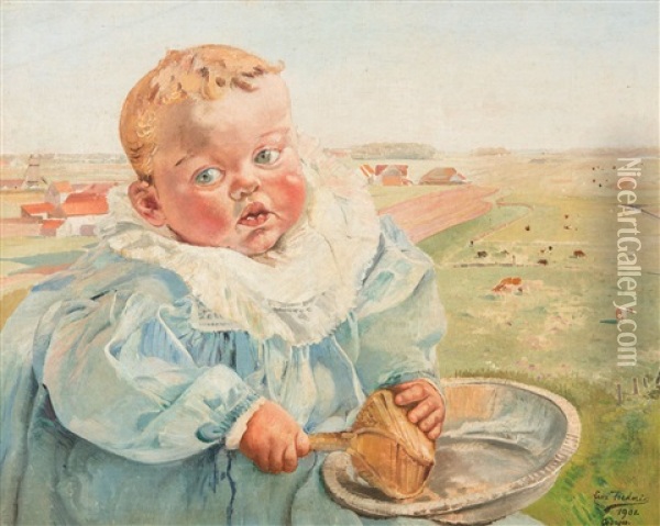 Child With Rattle (1901) Oil Painting - Leon Frederic