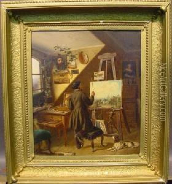 Painting 'the Horse Fair' In The Artist's Studio Oil Painting - Gustav Adolf Friedrich