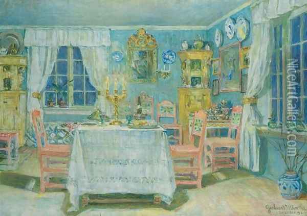 Artist's Dining Room (Kunstnerens Spisestue) Oil Painting - Gerhard Munthe