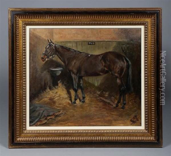 Portrait Du Cheval Peg A L'ecurie Oil Painting - George Paice