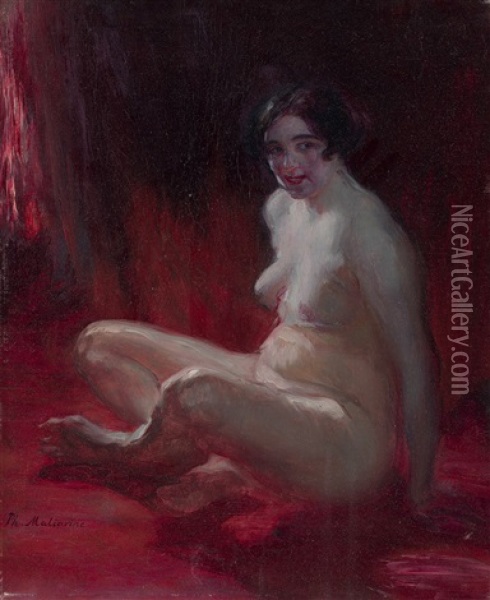 Seated Nude Oil Painting - Filip Malyavin