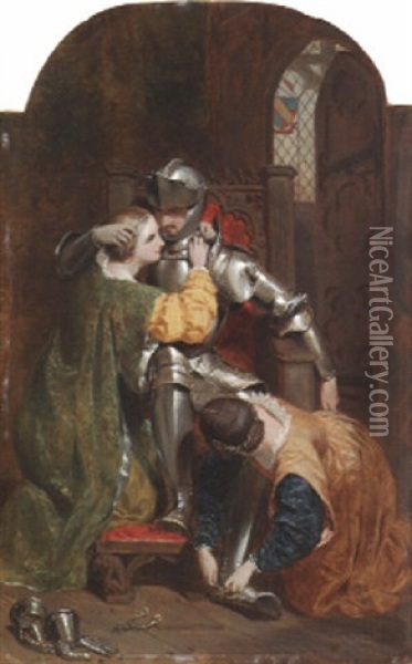 Ladies Arming A Knight Oil Painting - Frederick Richard Pickersgill