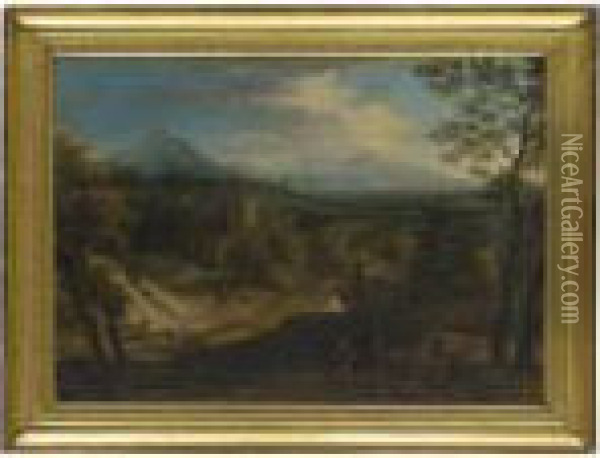 Landscape With Christ On The Road To Emmaus Oil Painting - Gaspard Dughet Poussin