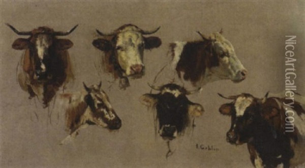Sechs Kuh-kopfe Oil Painting - Otto Friedrich Gebler