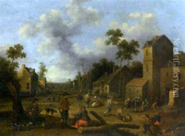 Peasants On A Village Green Oil Painting - Joost Cornelisz. Droochsloot