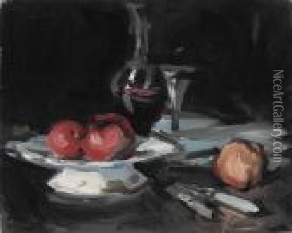 Still Life With A Wine Decanter Oil Painting - Samuel John Peploe