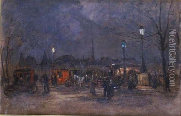 Promenade Nocturne Oil Painting - Ernest Germain Vauthrin