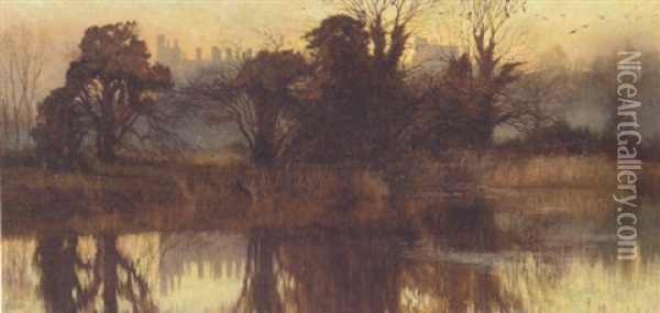 A View Of Arundel Castle At Dusk Oil Painting - Moffat Peter Lindner