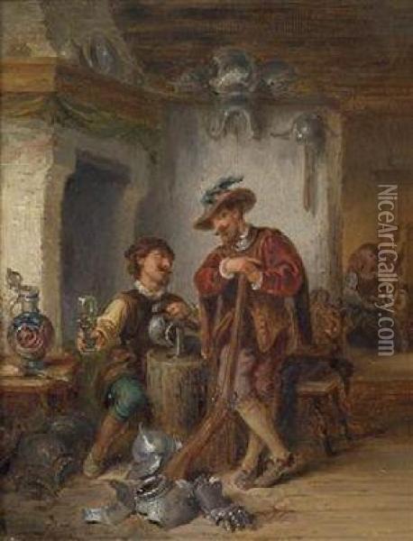 A Pub Scene With Drinking Soldier Oil Painting - Eduard Ender