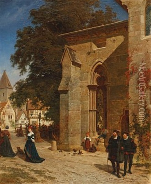 Vor Der Kirche Oil Painting - Otto Ludwig Sinding