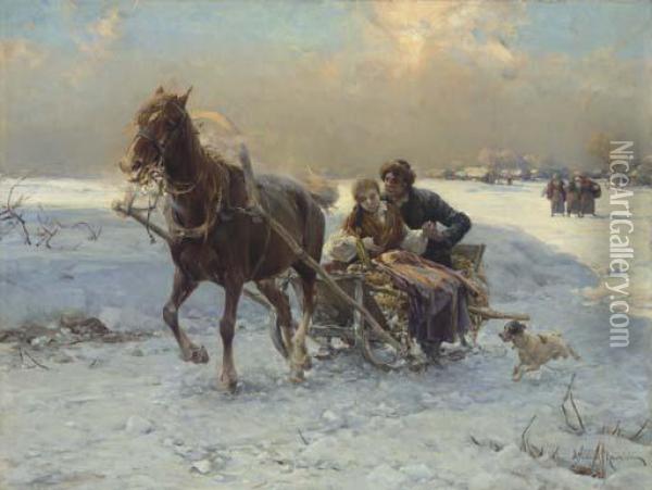 The Sleigh Ride Oil Painting - Alfred Wierusz-Kowalski
