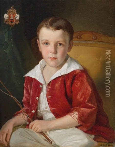 Portrait Des Julius Lowe, Sohn Des Alexander Lowe, Dem Letzten Direktor Der Wiener Porzellanmanufaktur Oil Painting - Anton Einsle