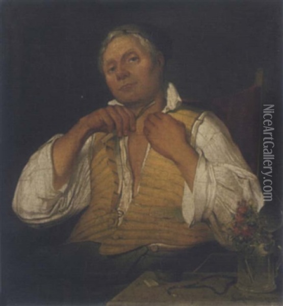 Mann Bei Der Rasur Oil Painting - Gottfried Hermann Sagstatter
