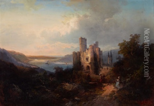 Landscape With Castle Oil Painting - Heinrich Hiller