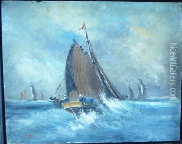 Marine. Oil Painting - Louis Artan De Saint-Martin