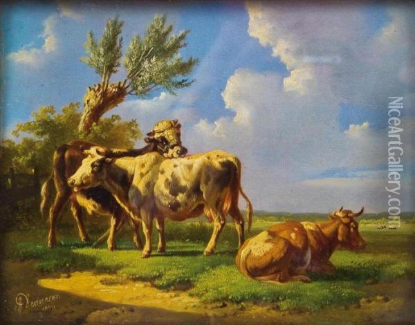 Weidende Kuhe Oil Painting - Albertus Verhoesen