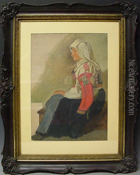 Portrait Einer Sitzenden Faru In Landestracht Oil Painting - Gaston Lenthe