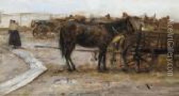 Horse Carts Oil Painting - August Xaver Karl von Pettenkofen