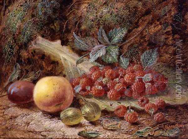 Still Life with Fruit on a Cabbage Leaf, 1916 Oil Painting - Oliver Clare
