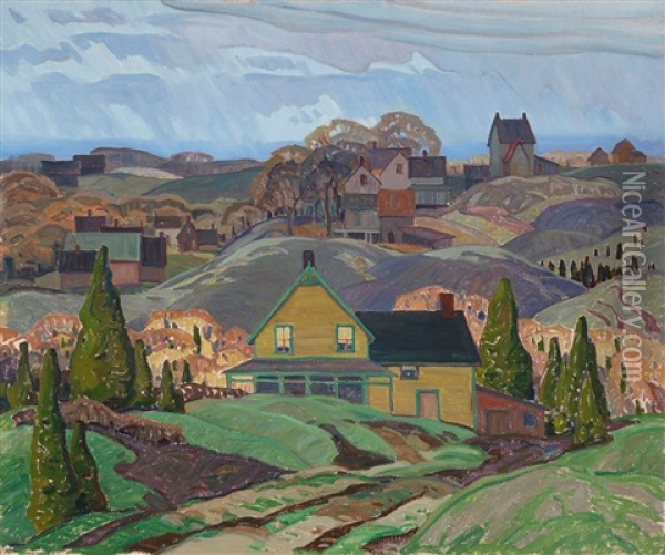 Farmhouses, Newton Robinson, Ontario Oil Painting - Franklin Carmichael