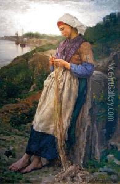 Dienetzflickerin Oil Painting - Jules Breton