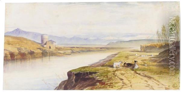 View On The Tiber, Near Rome Oil Painting - Edward Lear
