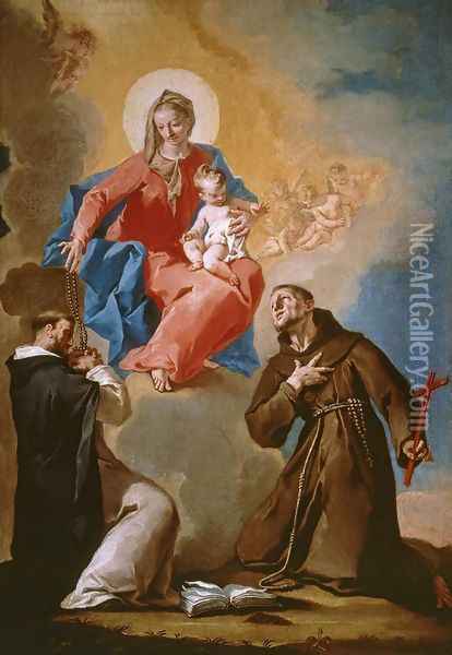 Rosary Mother of God with Sts Dominic and Francis of Assisi Oil Painting - Nicola Grassi