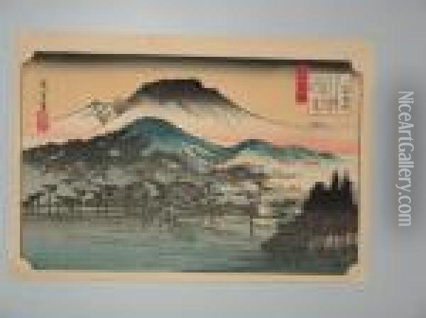 Vue De La Province Omi Oil Painting - Utagawa or Ando Hiroshige