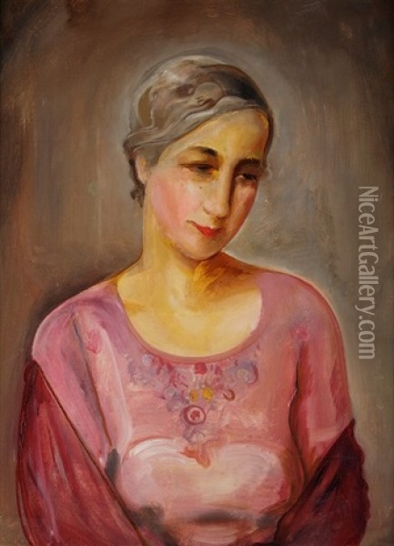 Portret Kobiety Oil Painting - Gustav Gwozdecki