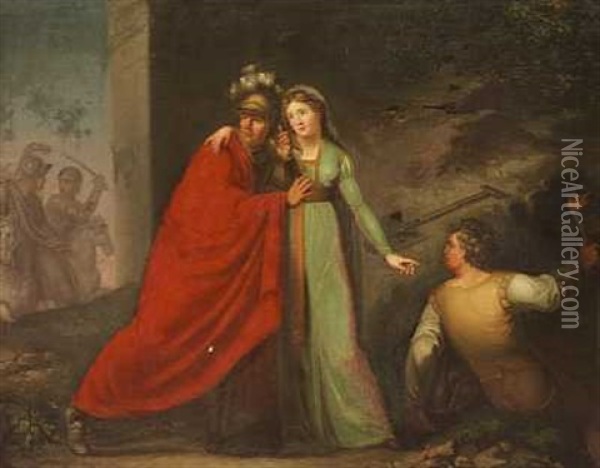 Mytologisk Scene Med Personer I Klassiske Gevandter, Der Skjuler Sig Oil Painting - Nicolaj-Abraham Abilgaard