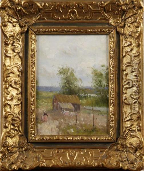 Landskap Med Kvinnofigur Oil Painting - Oscar Emil Torna