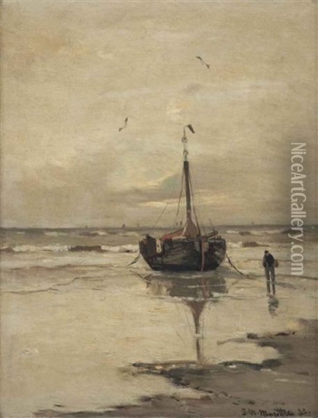 A Bomschuit At Low Tide Oil Painting - Gerhard Arij Ludwig Morgenstjerne Munthe