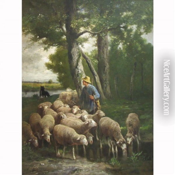 A Shepherd Watering His Flock Oil Painting - Franz De Beul