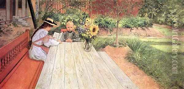The First Lesson Oil Painting - Carl Larsson