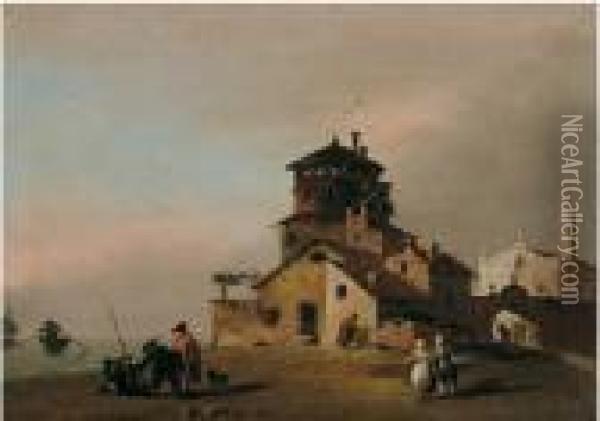 Capriccio Con Un Casolare E La Laguna
 Olio Su Tela, Cm. 36,5x50 Oil Painting - Giovanni Migliara