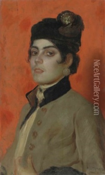 Portrait Of A Lady Oil Painting - Ricardo de Madrazo y Garreta