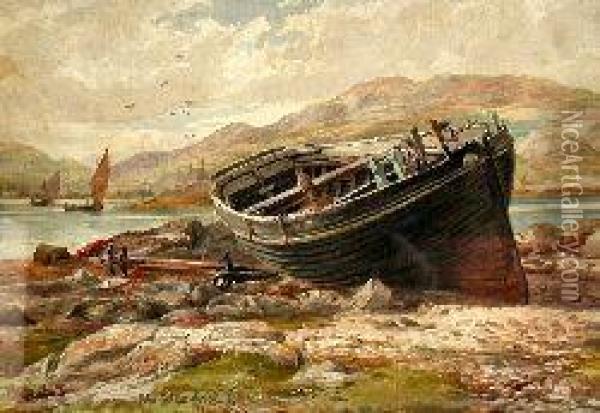 Beached Fishing Boat Oil Painting - John Carlaw